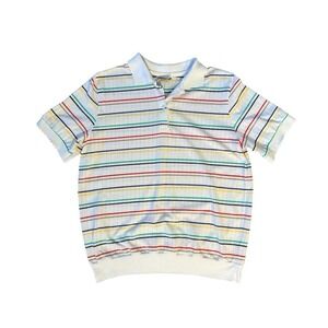Vintage 1980s Golden Wings Preppy Polo Shirt Colorful Stripe Sporty Womens Large